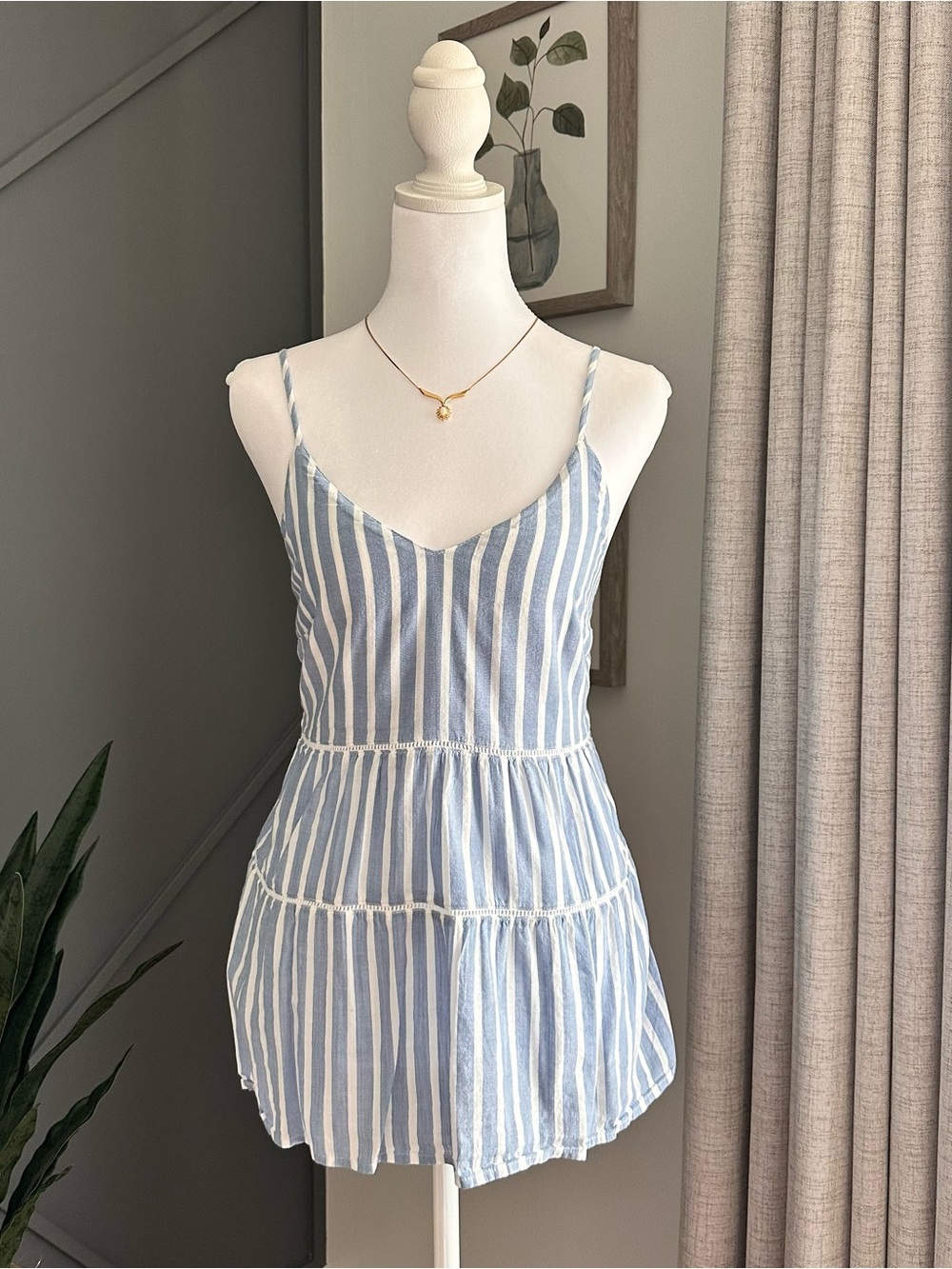 Old Navy Blue & White Striped Smocked Bodice Mini Dress